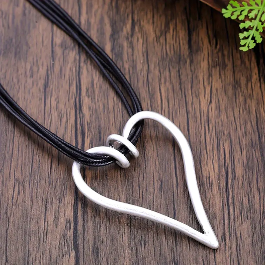 Silver Heart Leather Necklace