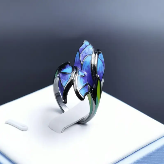 Blue Enamel Leaf Ring