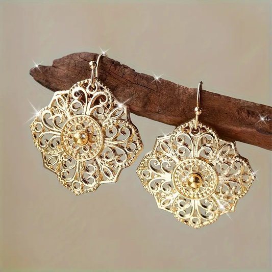 Mandala Golden Hollow Earrings