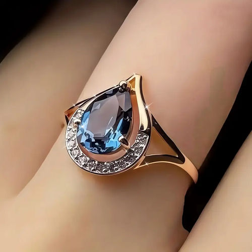 Blue Crystal Drop Orbit Ring