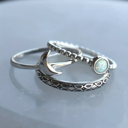 Opal Moon Ring Set