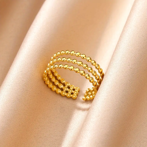 Layered Golden Fine Beads Ring