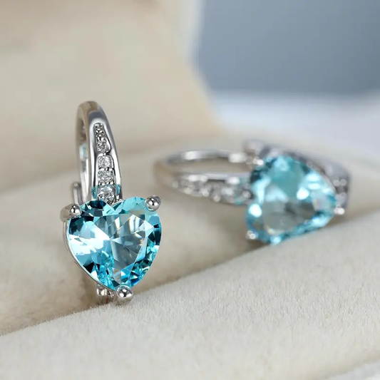 Vintage Crystal Blue Heart Earrings