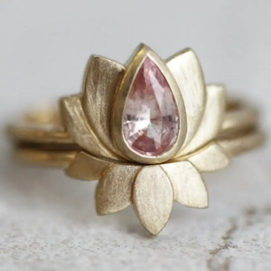 Lotus Pink Crystal Gold Ring