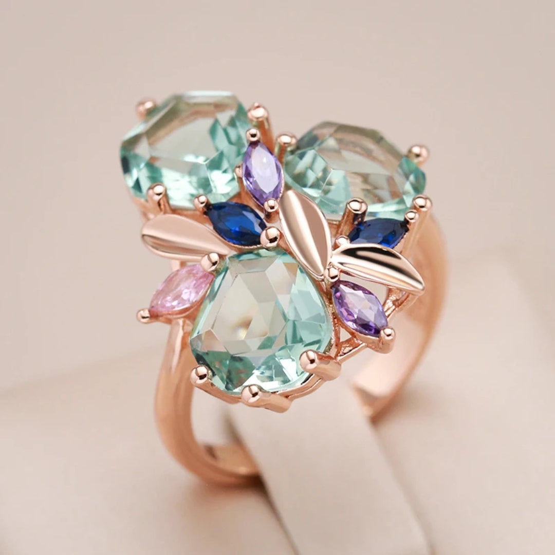 Elegant Colorful Crystal Flower Ring