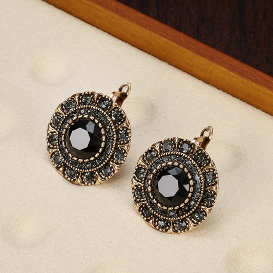 Elegant Black Rounded Crystal Earrings