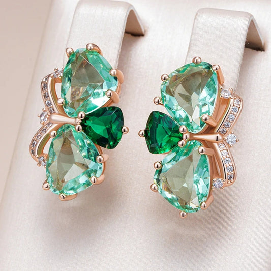 Elegant Green Flower Crystal Earrings