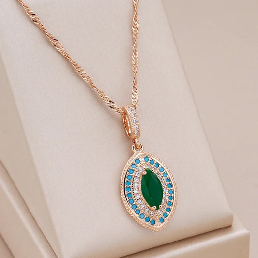 Elegant Blue & Green Mandala Necklace