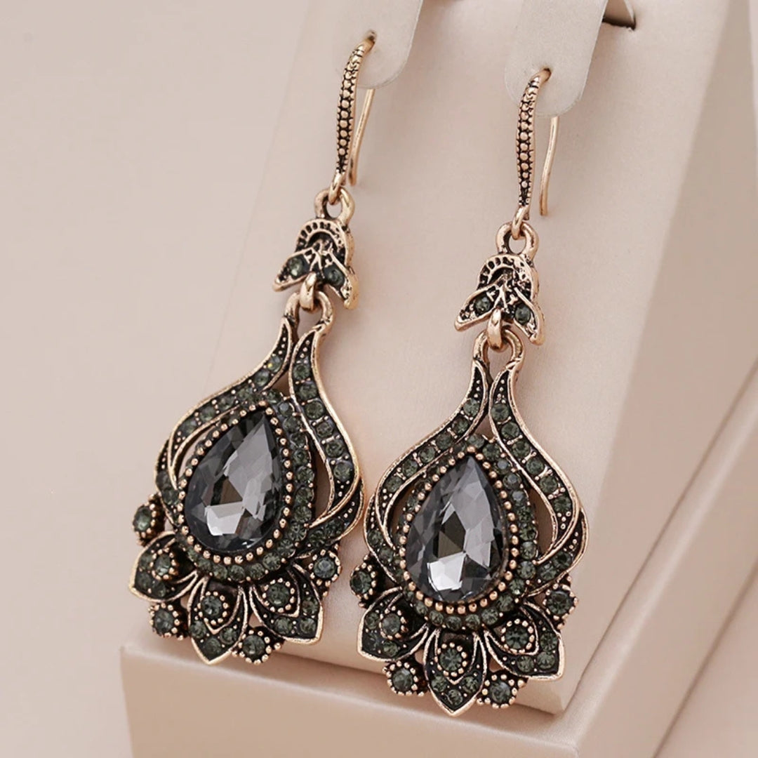 Elegant Black Mandala Crystal Earrings