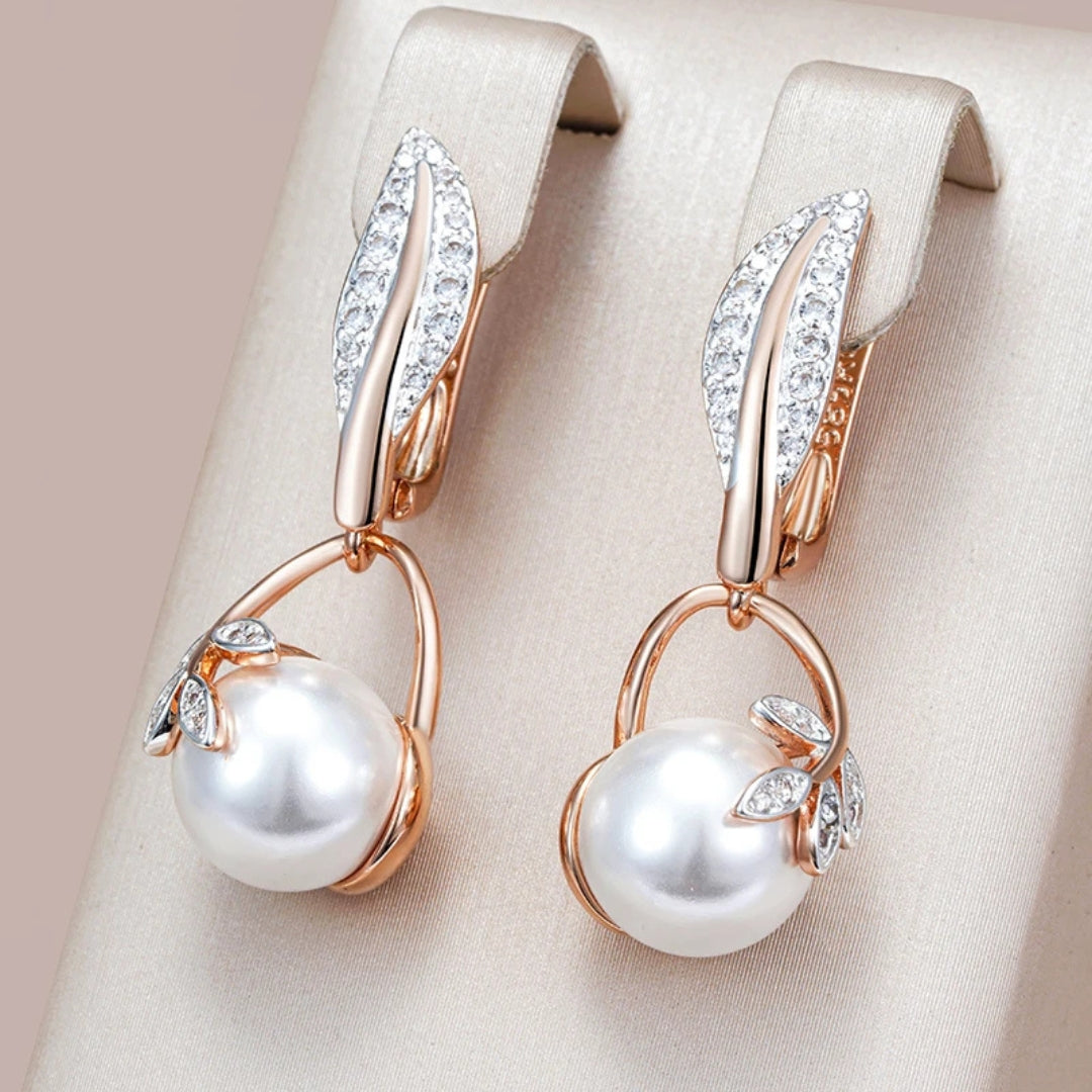 Elegant Pearl Bright Gold Earrings