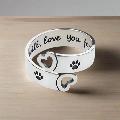 Adjustable Paw & Heart Twist Ring – Stainless Steel